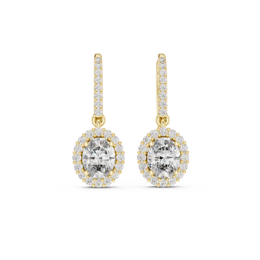 Oval Cut Diamond Halo Drop Earrings