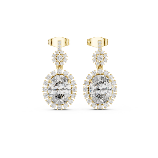 Oval Halo Floral Drop Earrings in 14K Gold with Brilliant Diamond Accents