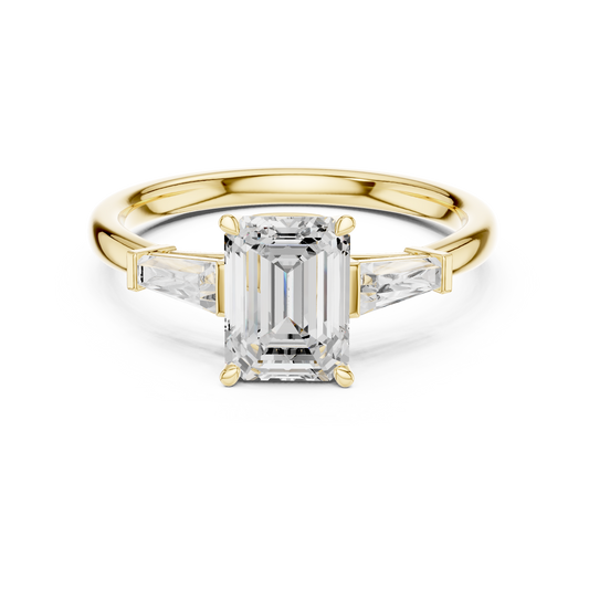Emerald-Cut Three Stone Ring with Tapered Baguettes