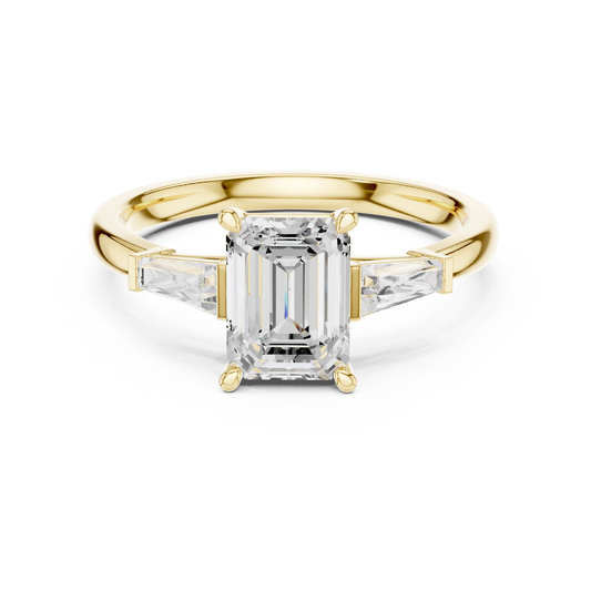 Emerald-Cut Three-Stone Ring with Tapered Baguettes