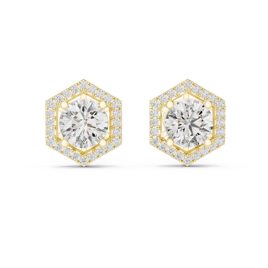 Hexagonal Diamond Floating Halo Studs