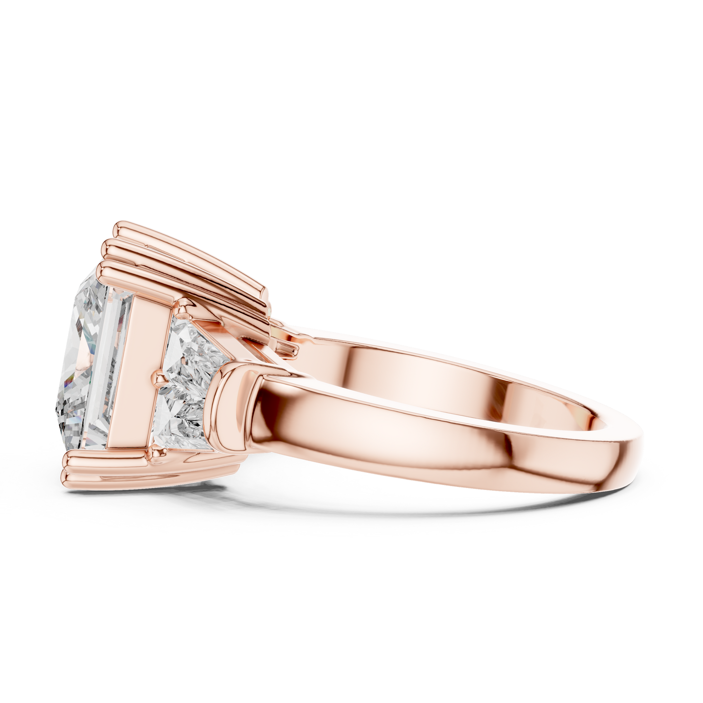 Princess Cut Three-Stone Engagement Ring with Trapezoid Accents