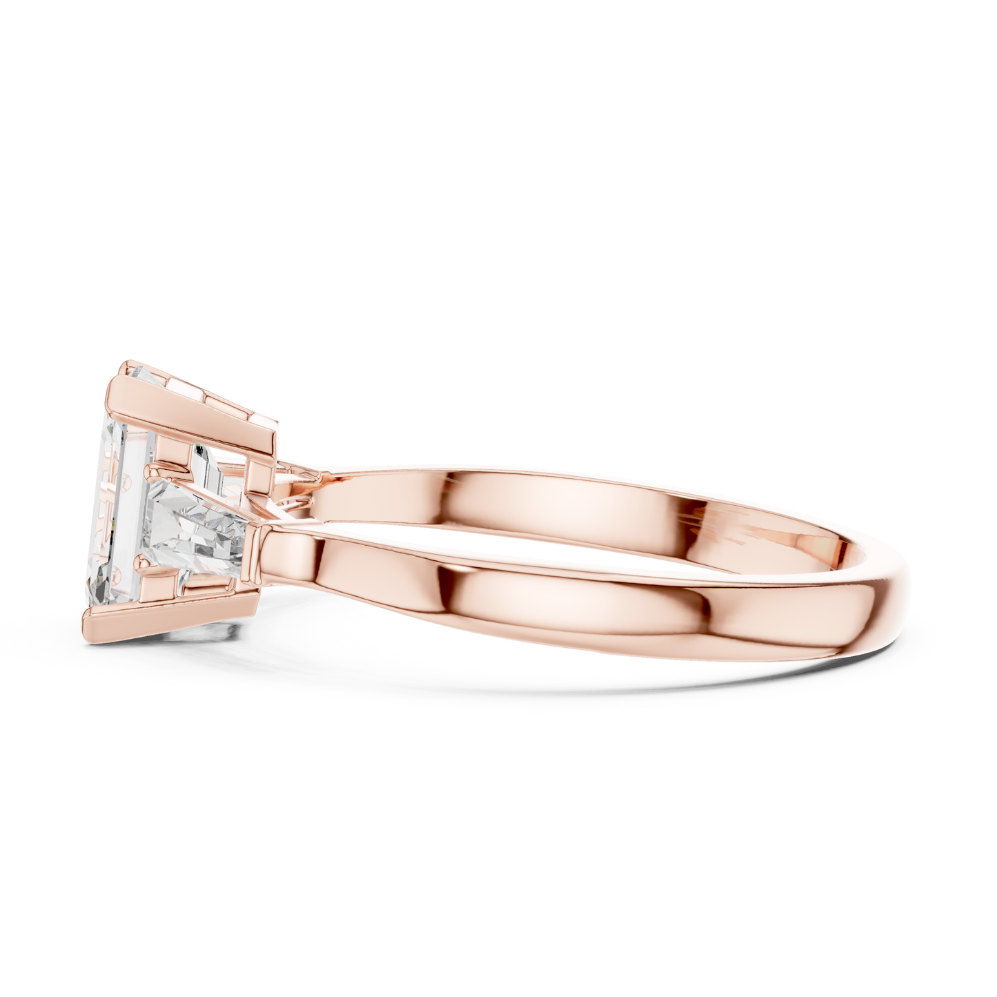 Merald Cut Three-Stone Diamond Ring with Baguettes