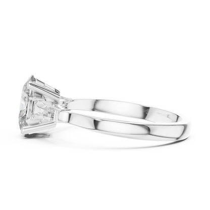 Oval Cut Three-Stone Diamond Ring with Baguettes