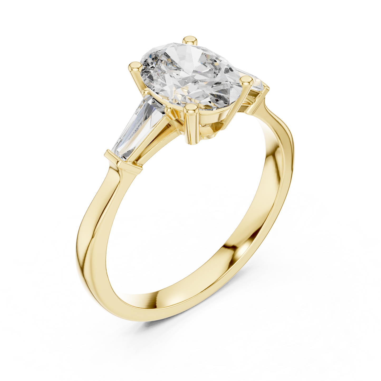 Oval Cut Three-Stone Diamond Ring with Baguettes
