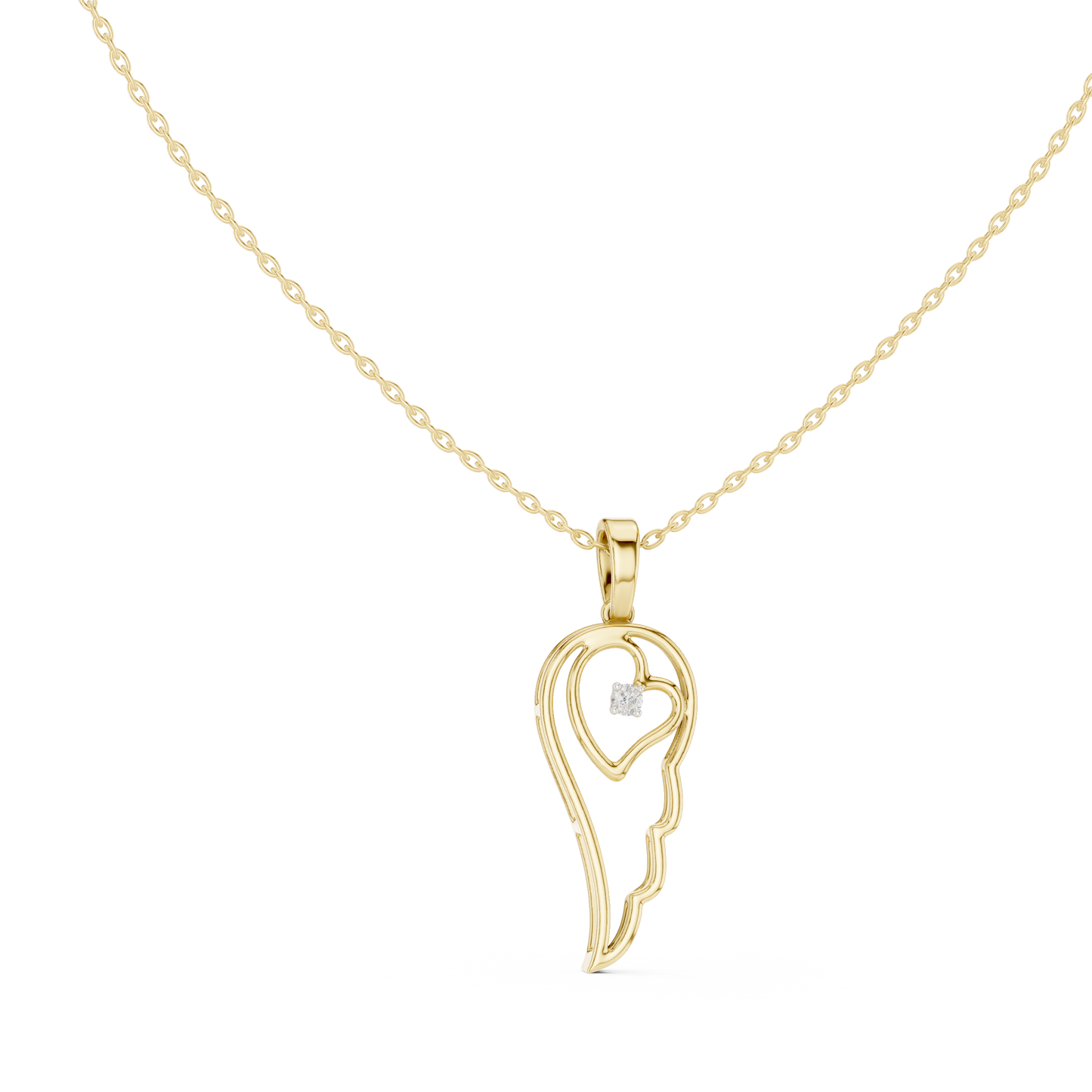 Angel Wing Heart Diamond Pendant Necklace