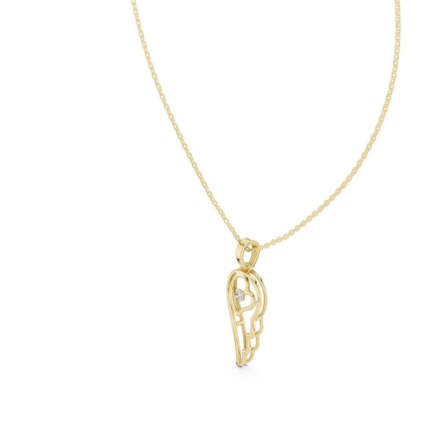 Angel Wing Heart Diamond Pendant Necklace