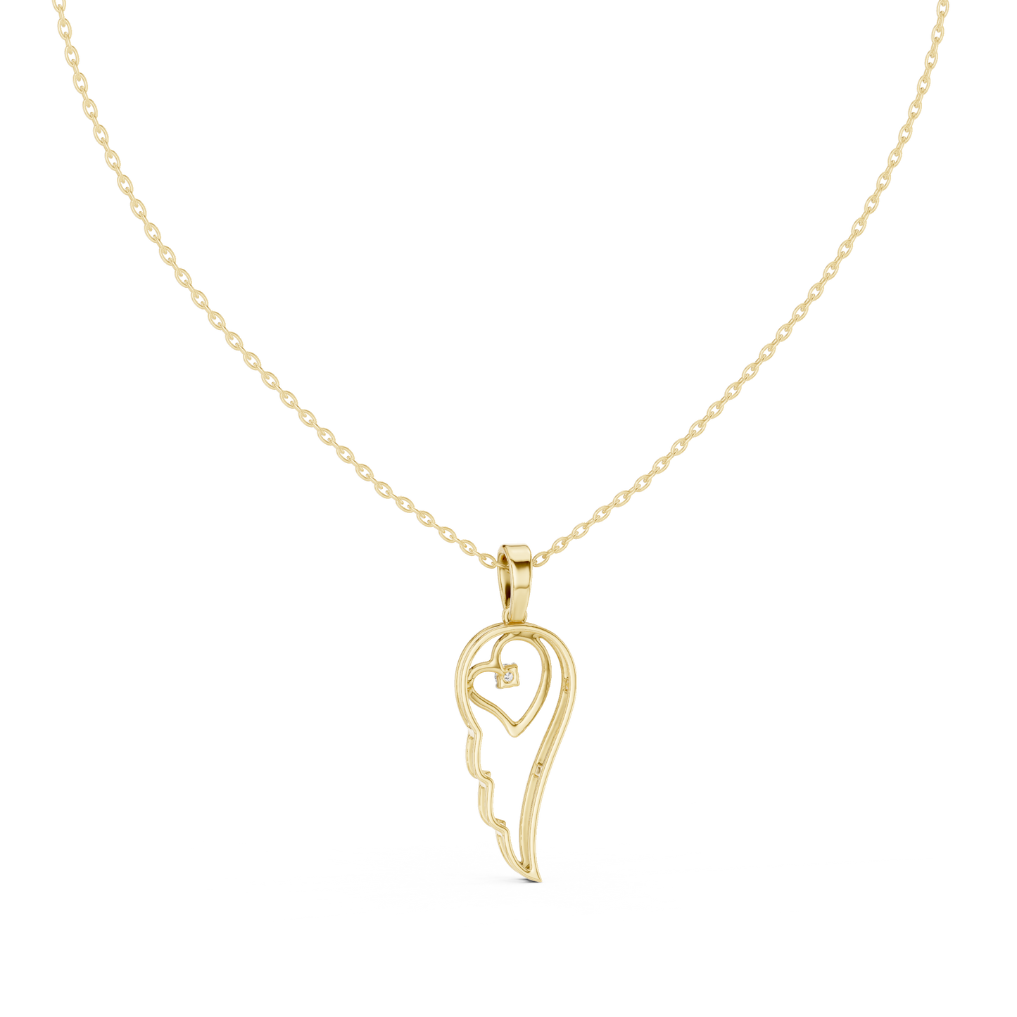 Angel Wing Heart Diamond Pendant Necklace
