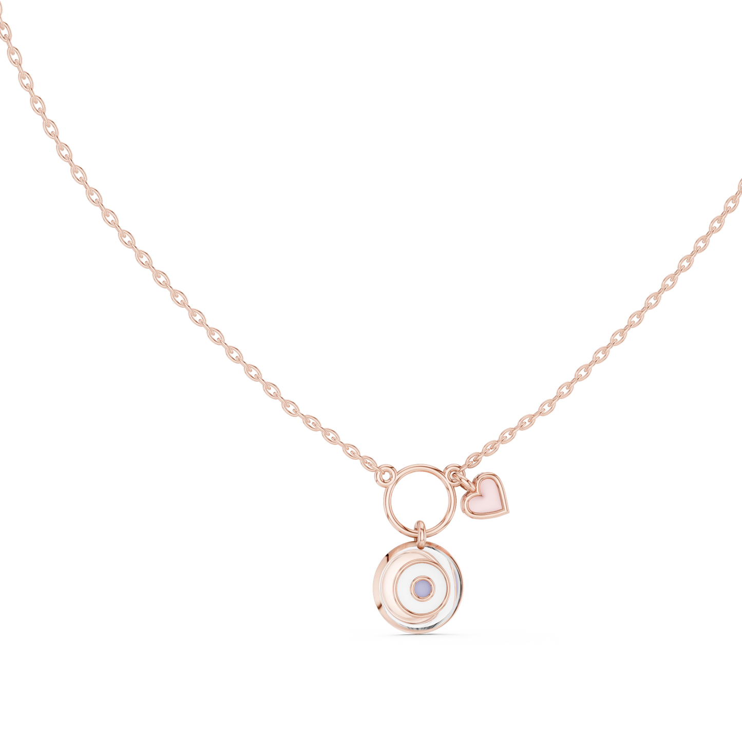 Minimalist Heart Charm Circle Pendant Necklace