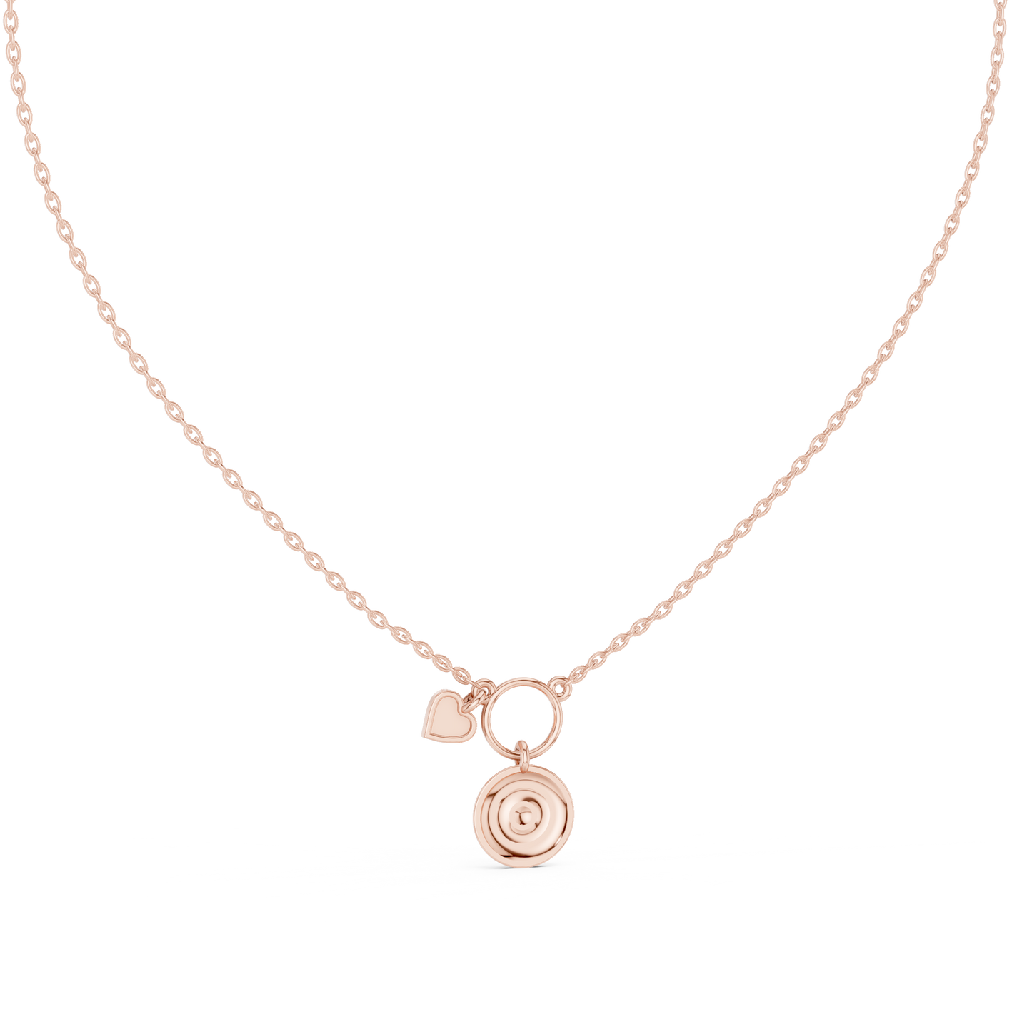 Minimalist Heart Charm Circle Pendant Necklace