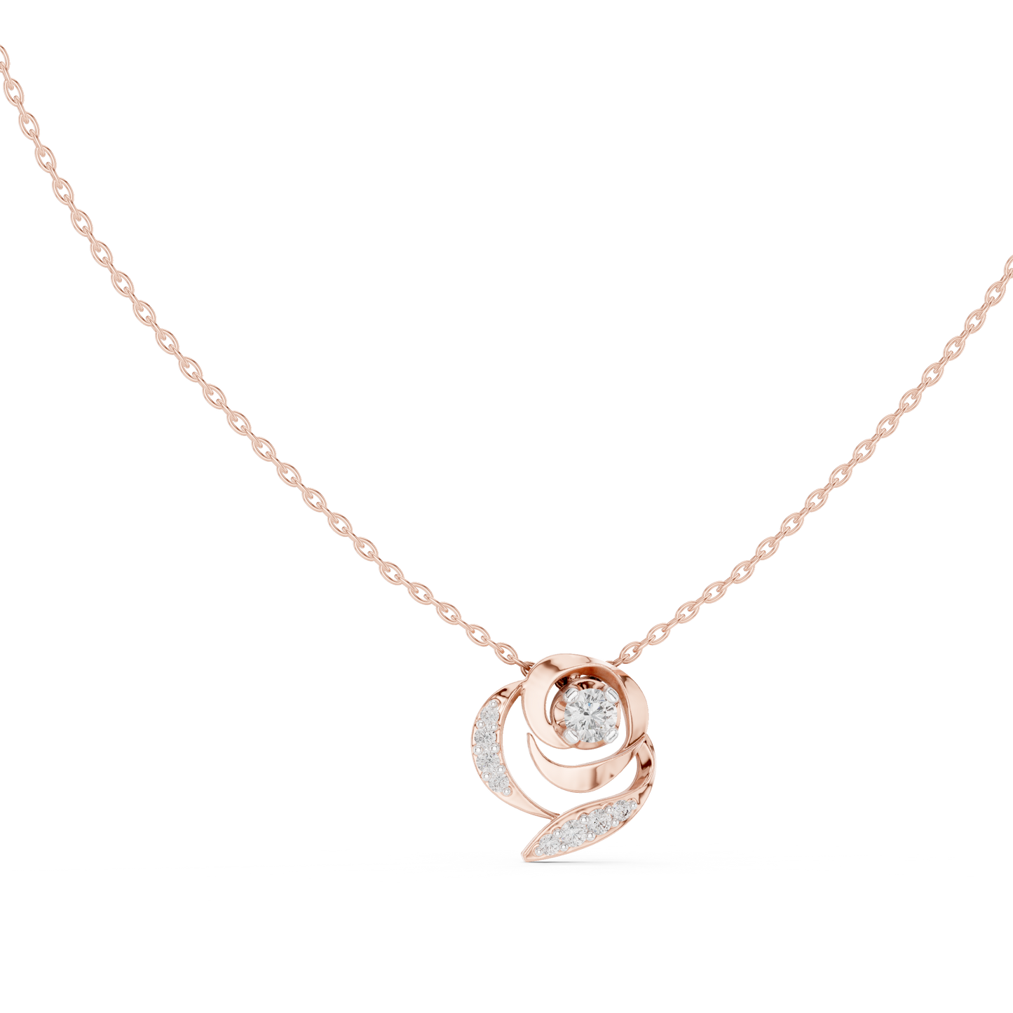 Rose Diamond Flower Pendant Necklace