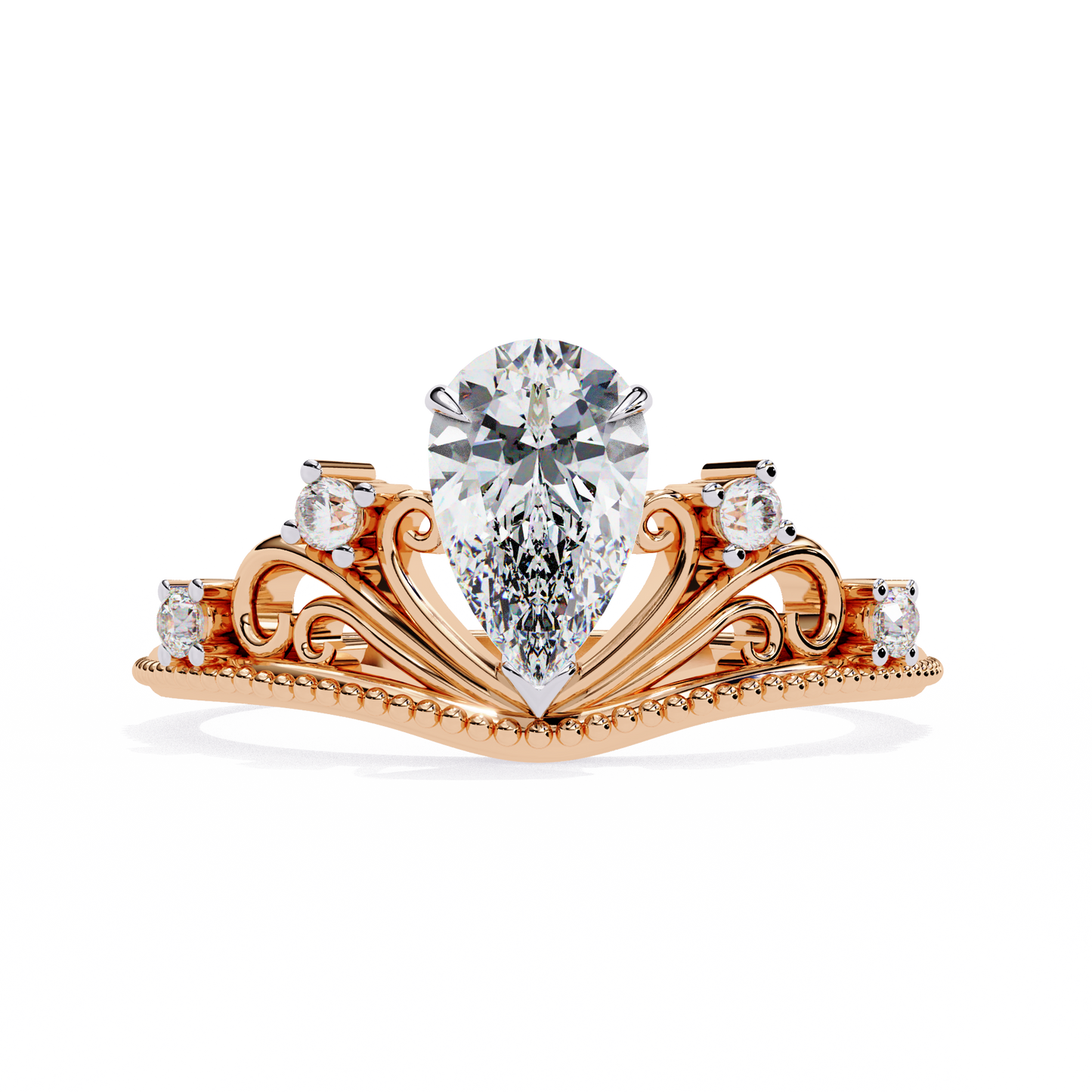 Regal Pear Diamond Tiara Ring Rose Gold 