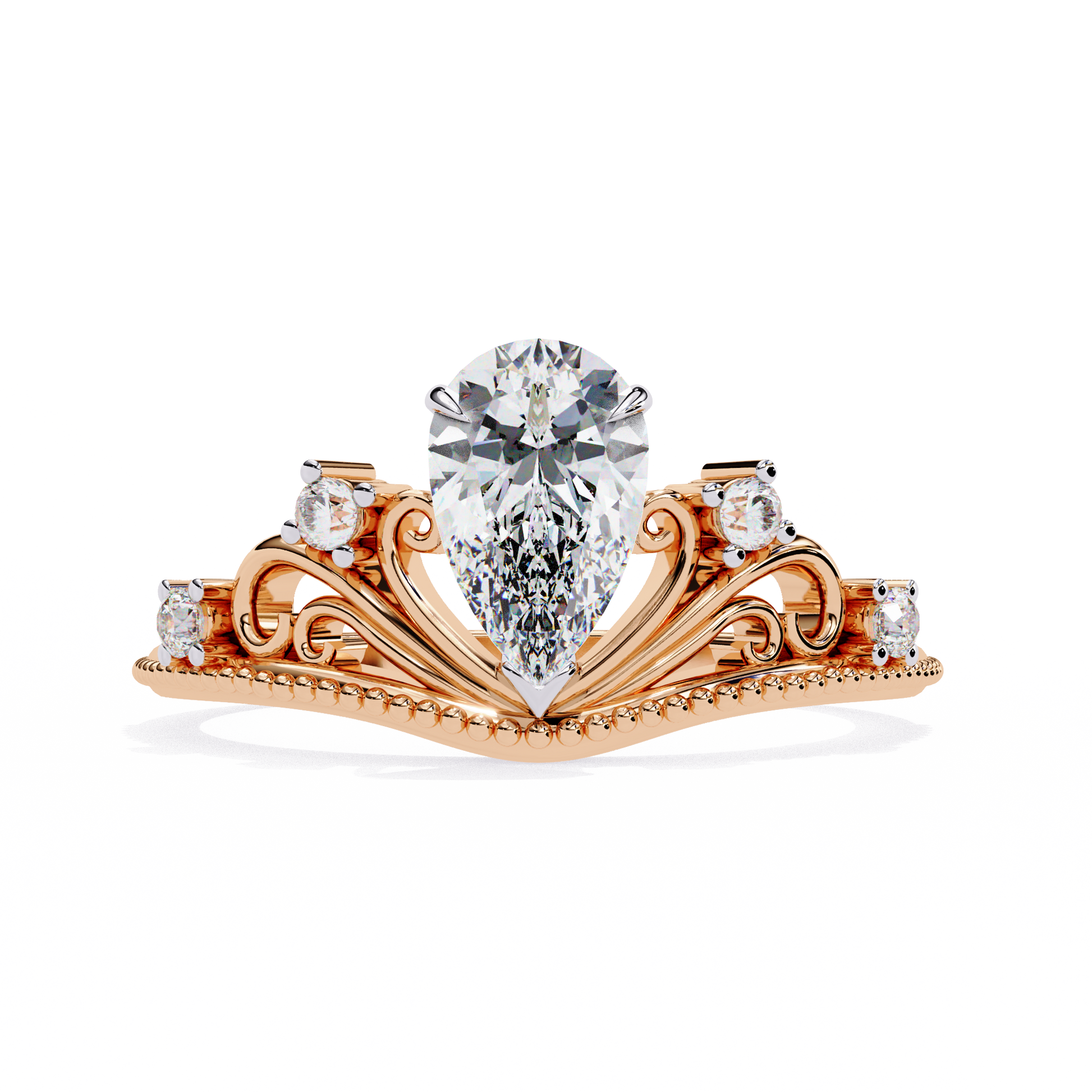 Regal Pear Diamond Tiara Ring Rose Gold 