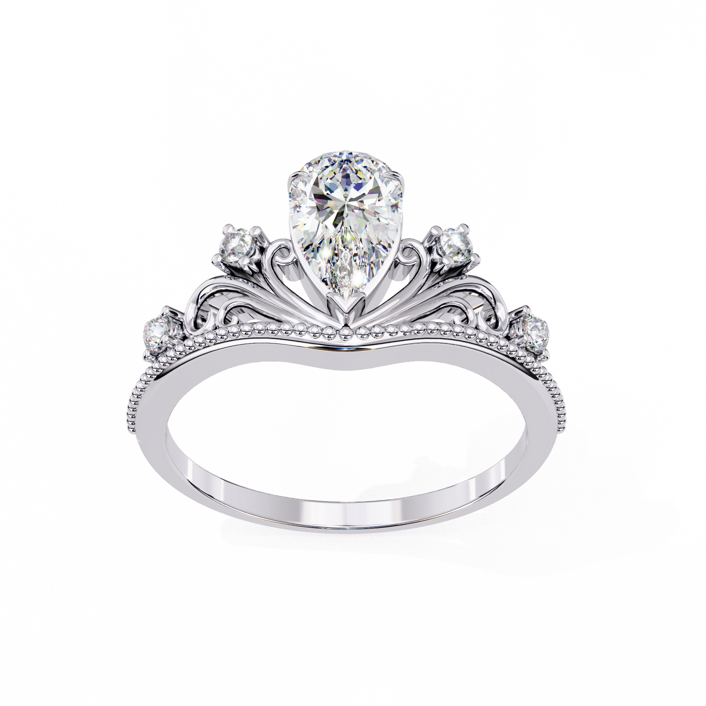 Regal Pear Diamond Tiara Ring White Gold