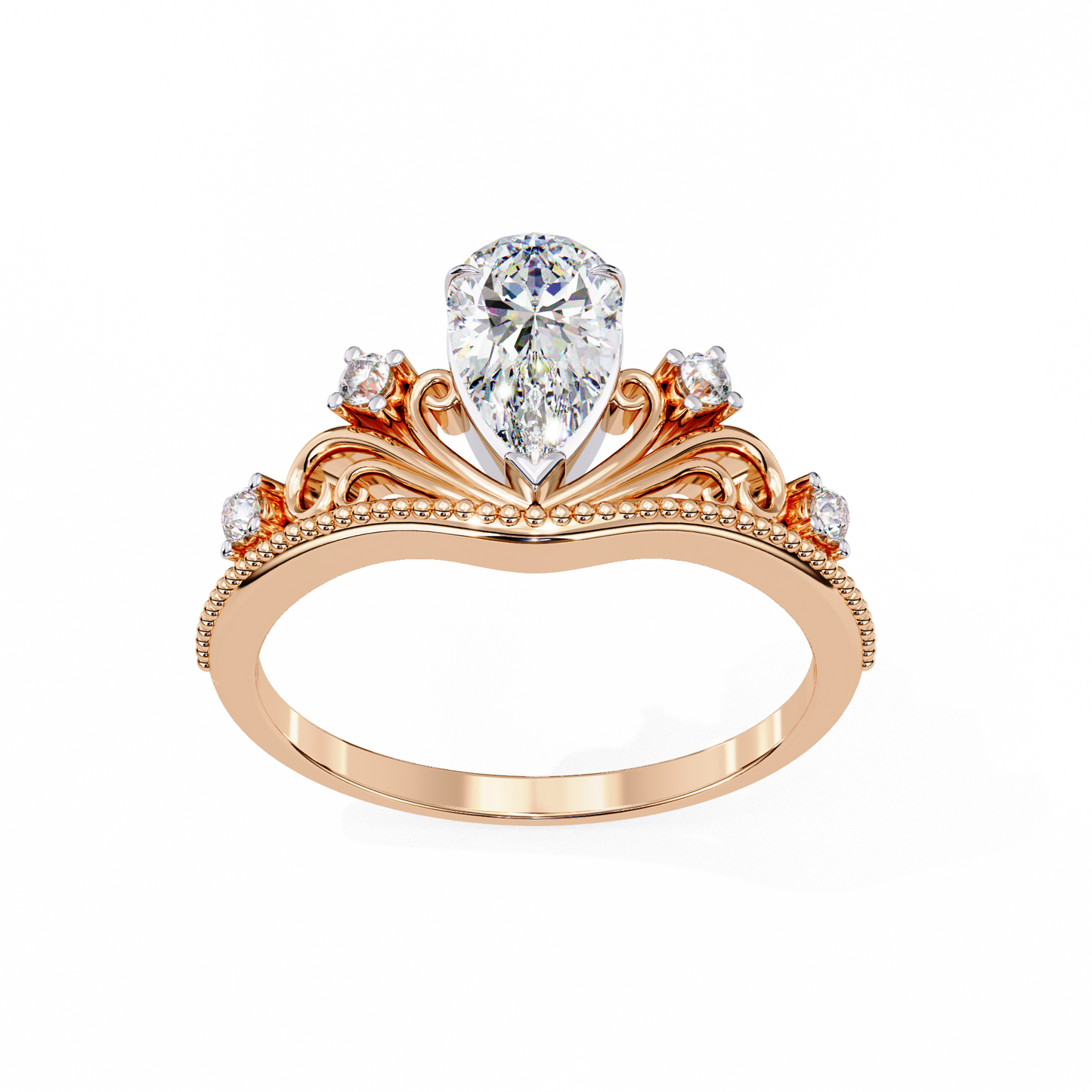 Regal Pear Diamond Tiara Ring Rose Gold
