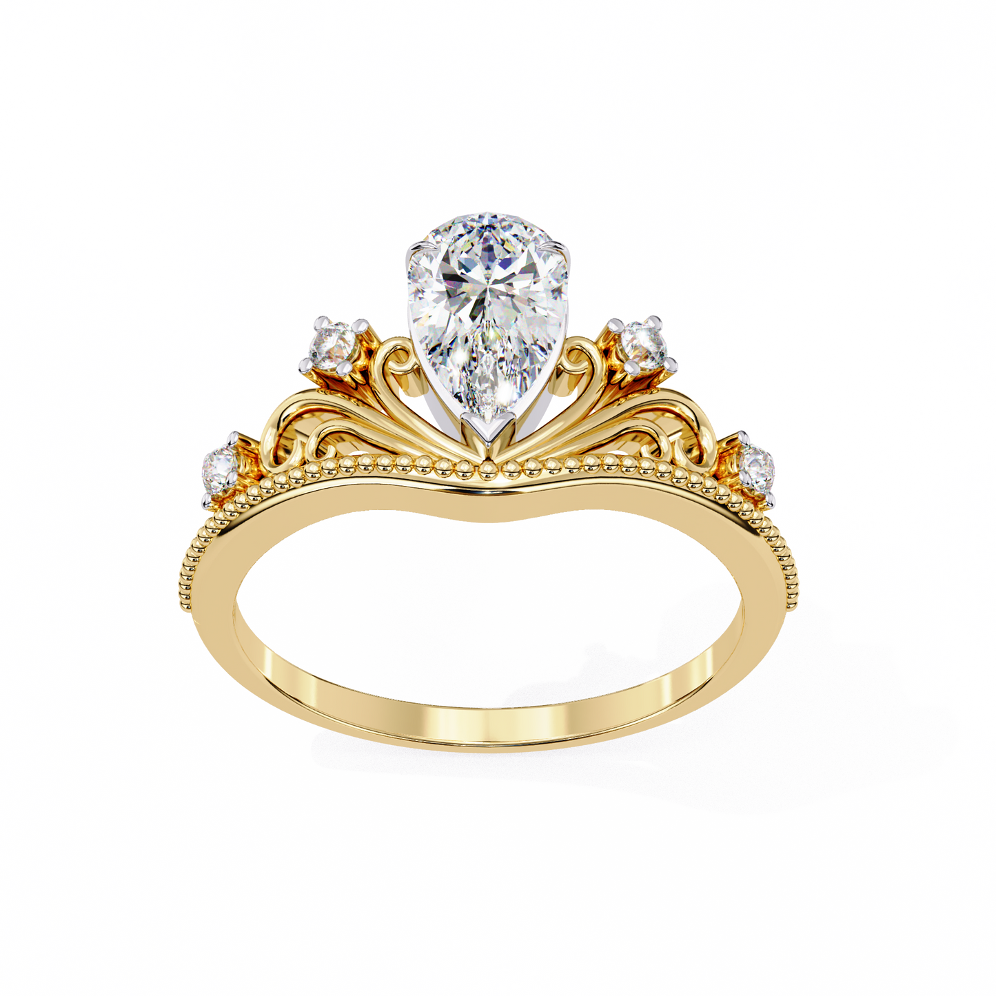 Regal Pear Diamond Tiara Ring Yellow Gold