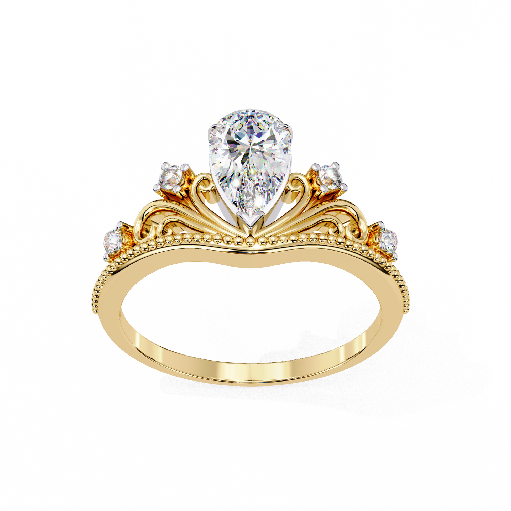 Regal Pear Diamond Tiara Ring Yellow Gold