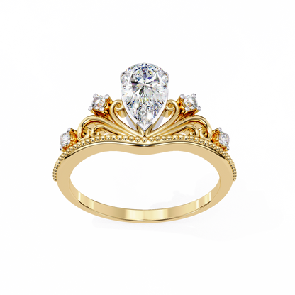 Regal Pear Diamond Tiara Ring Yellow Gold