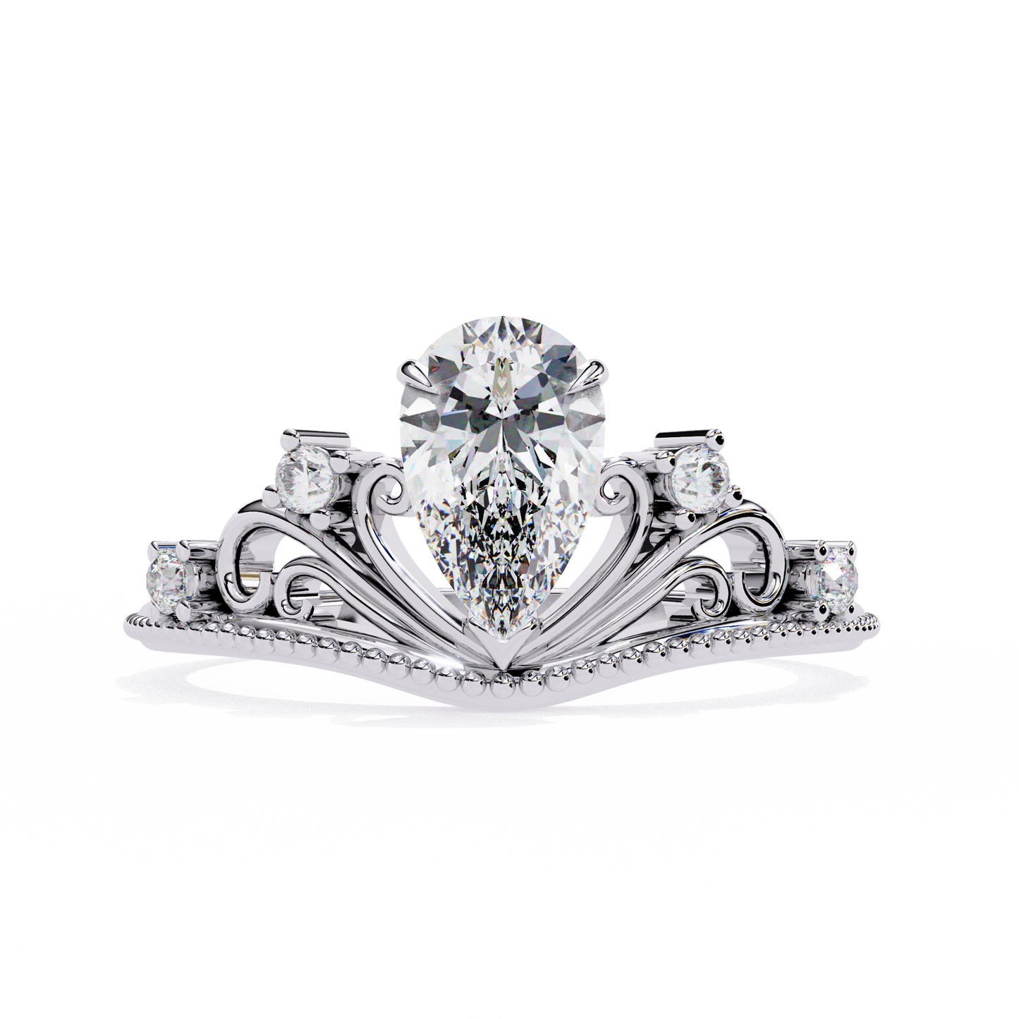 Regal Pear Diamond Tiara Ring White Gold 