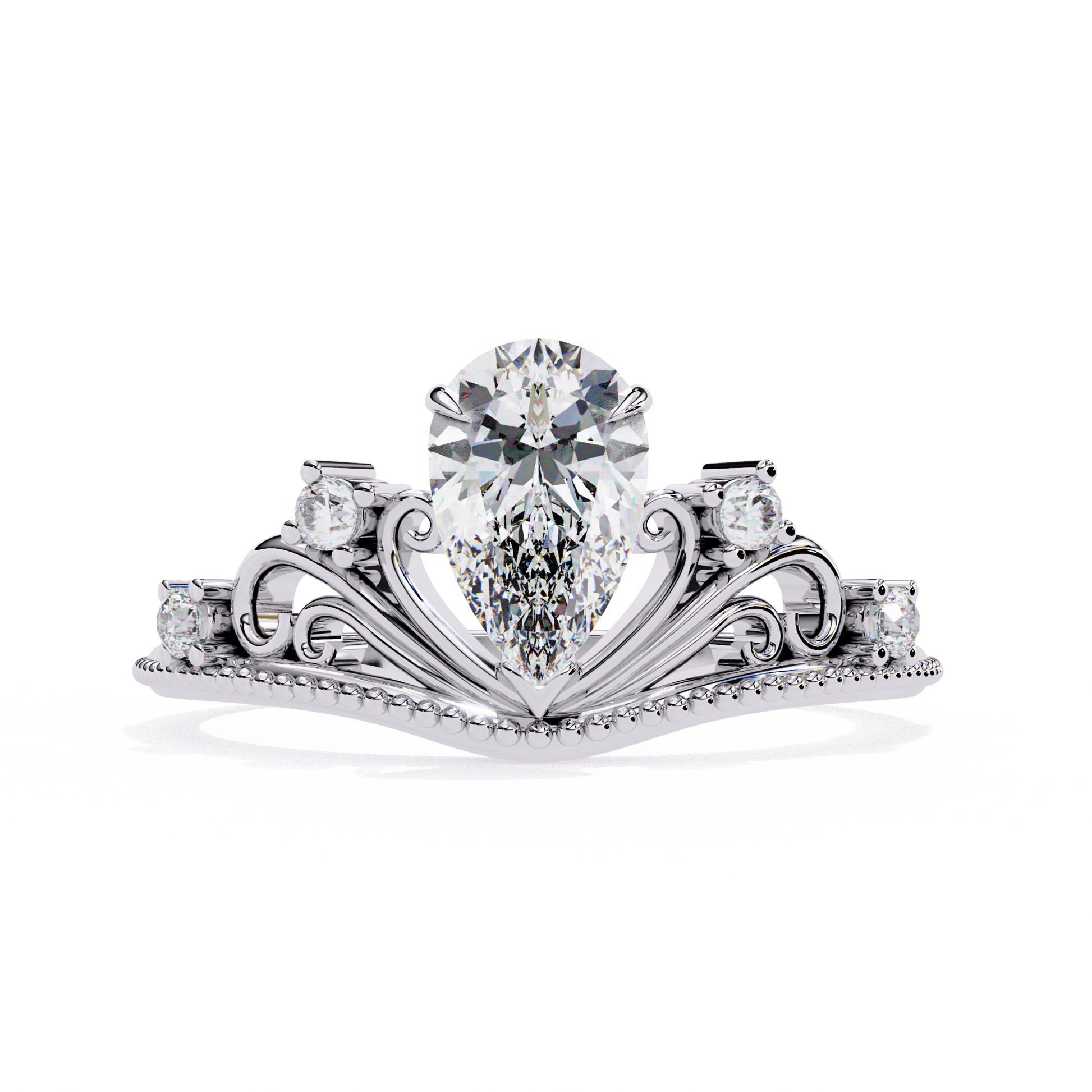 Regal Pear Diamond Tiara Ring White Gold 
