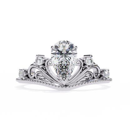Regal Pear Diamond Tiara Ring White Gold 