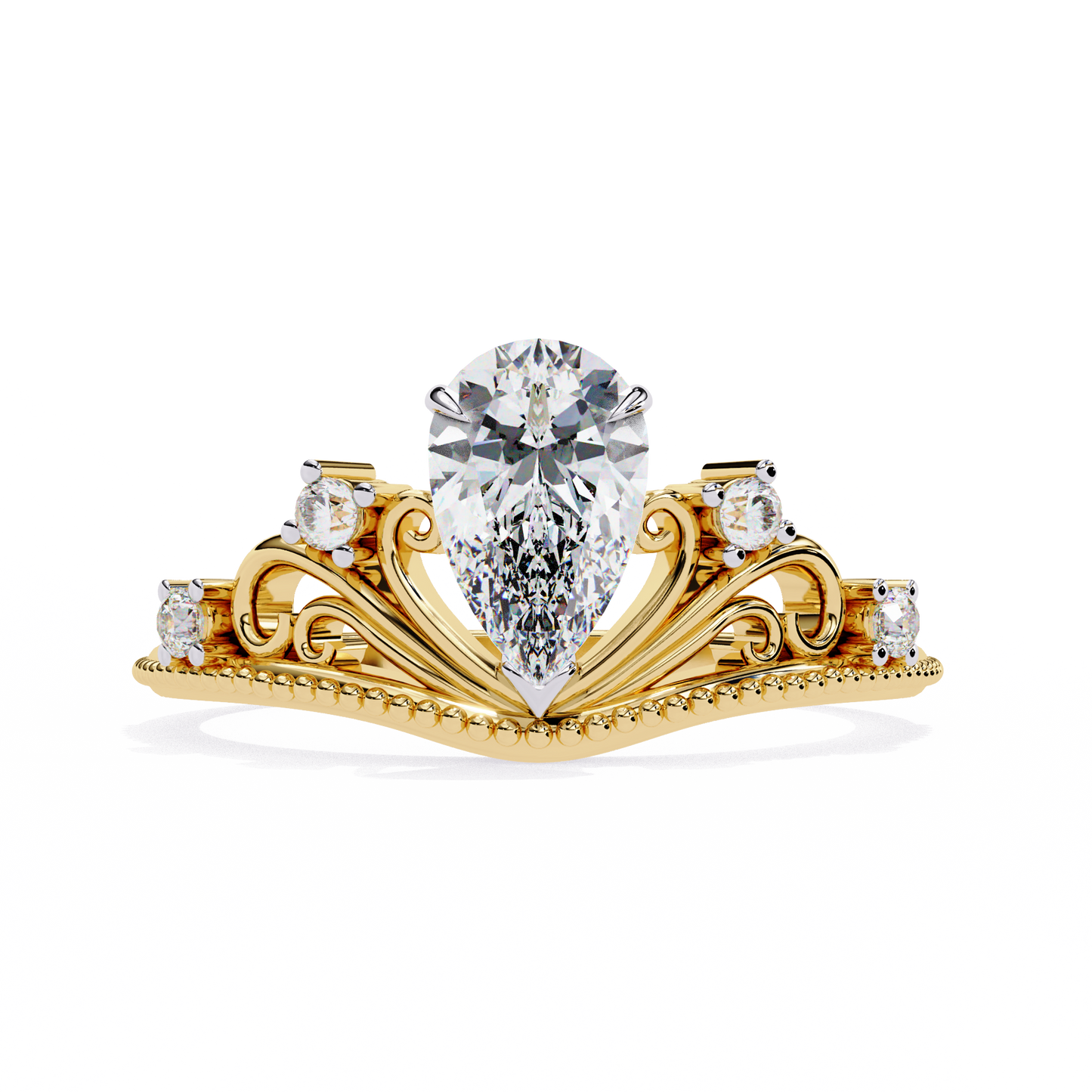 Regal Pear Diamond Tiara Ring Yellow Gold 