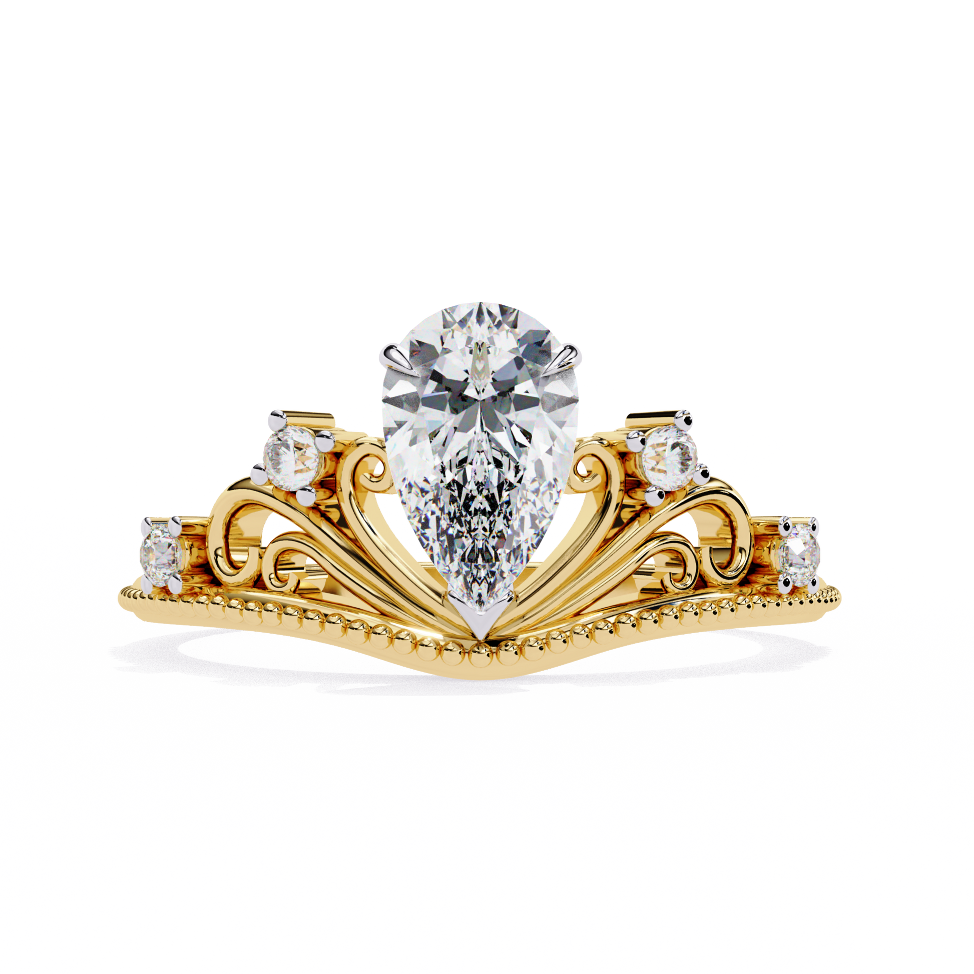 Regal Pear Diamond Tiara Ring Yellow Gold 