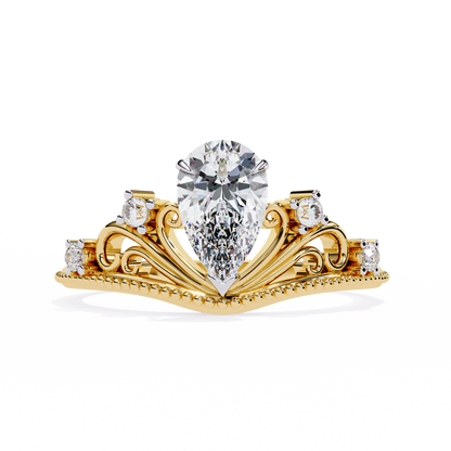 Regal Pear Diamond Tiara Ring Yellow Gold 