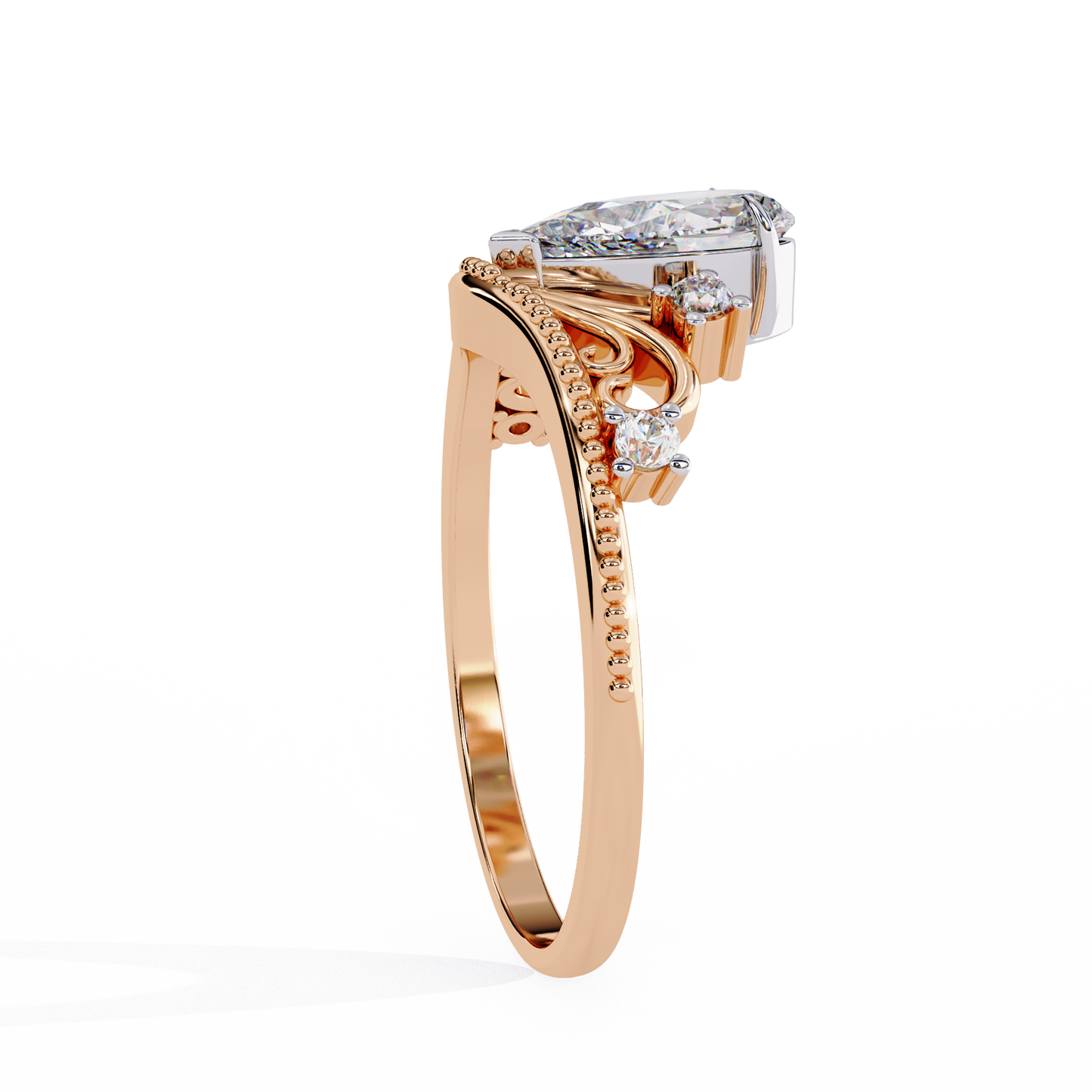 Regal Pear Diamond Tiara Ring Rose Gold 