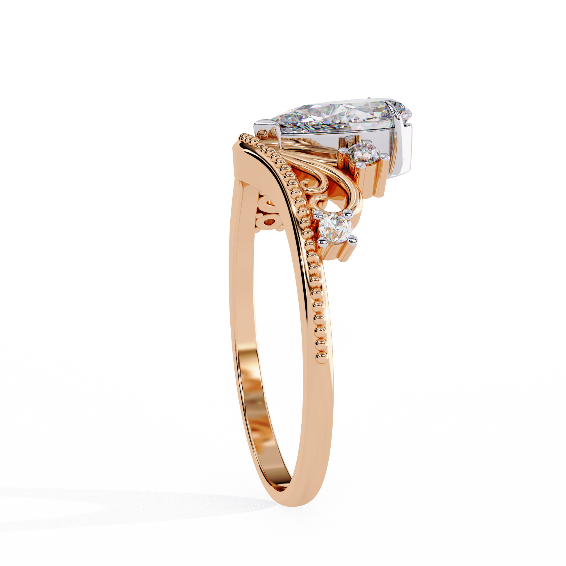 Regal Pear Diamond Tiara Ring Rose Gold 