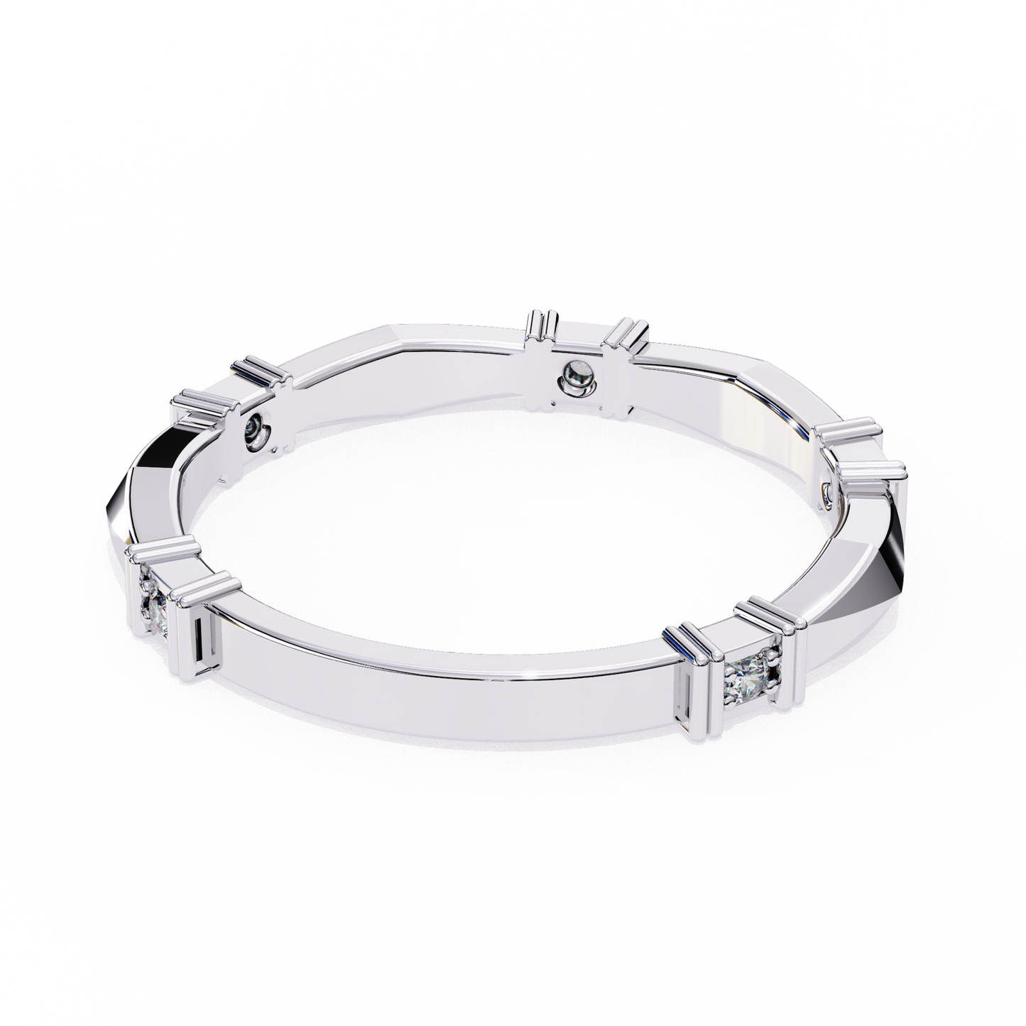 Geometric Diamond Band Ring White Gold