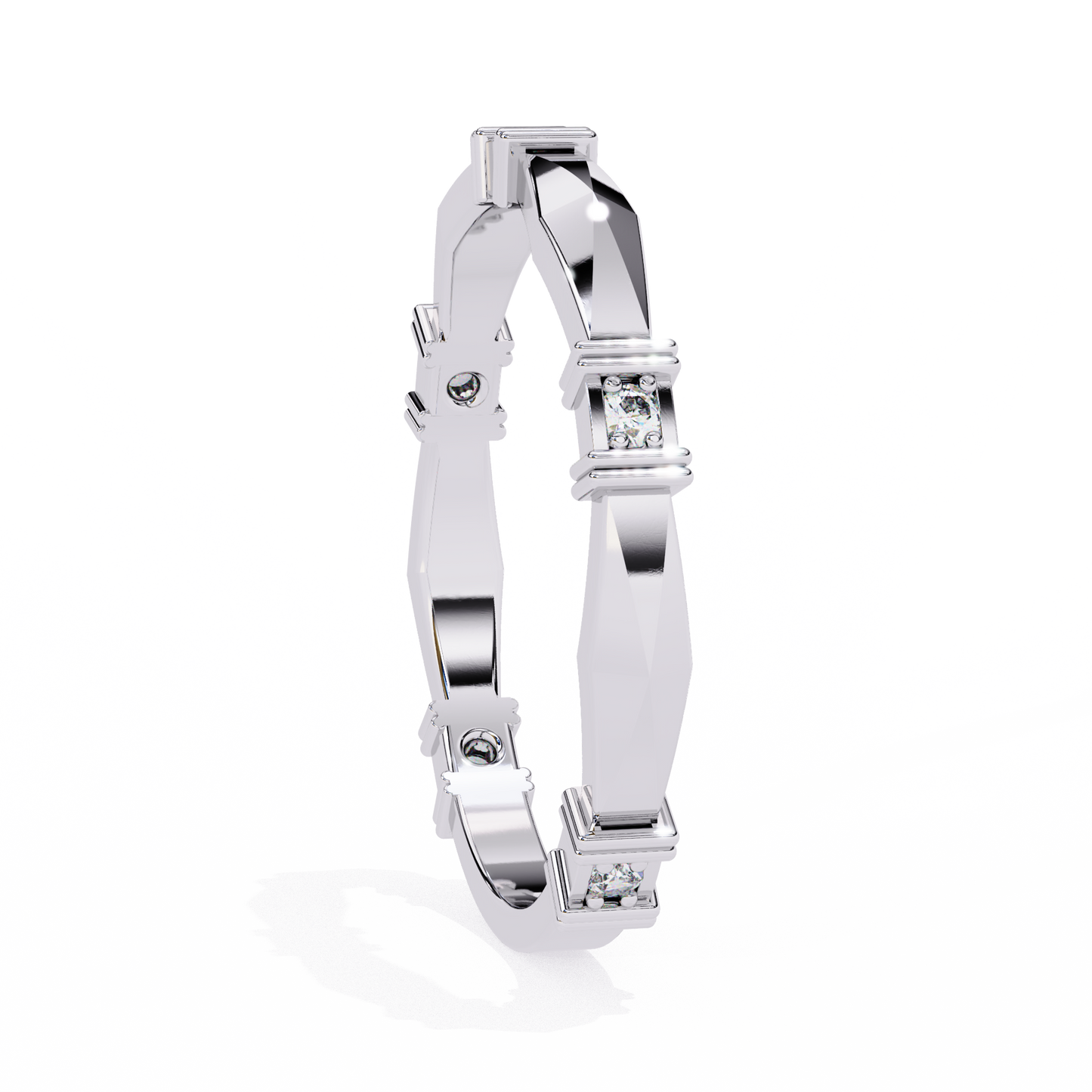 Geometric Diamond Band Ring White Gold