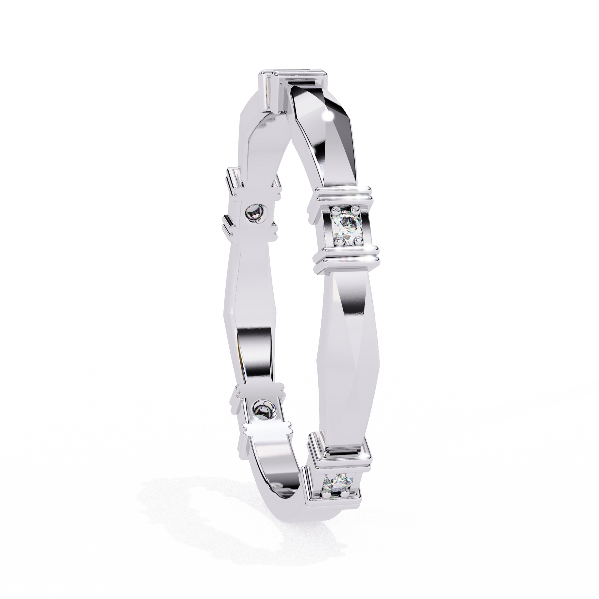 Geometric Diamond Band Ring White Gold