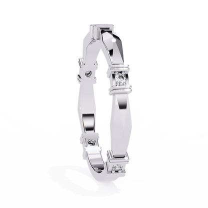 Geometric Diamond Band Ring White Gold