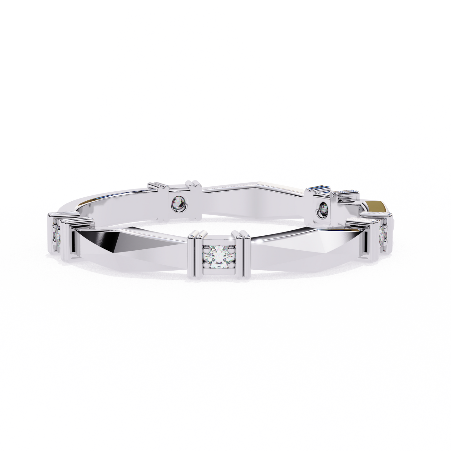 Geometric Diamond Band Ring White Gold