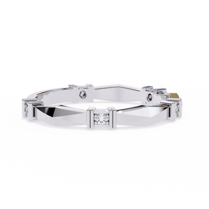 Geometric Diamond Band Ring White Gold