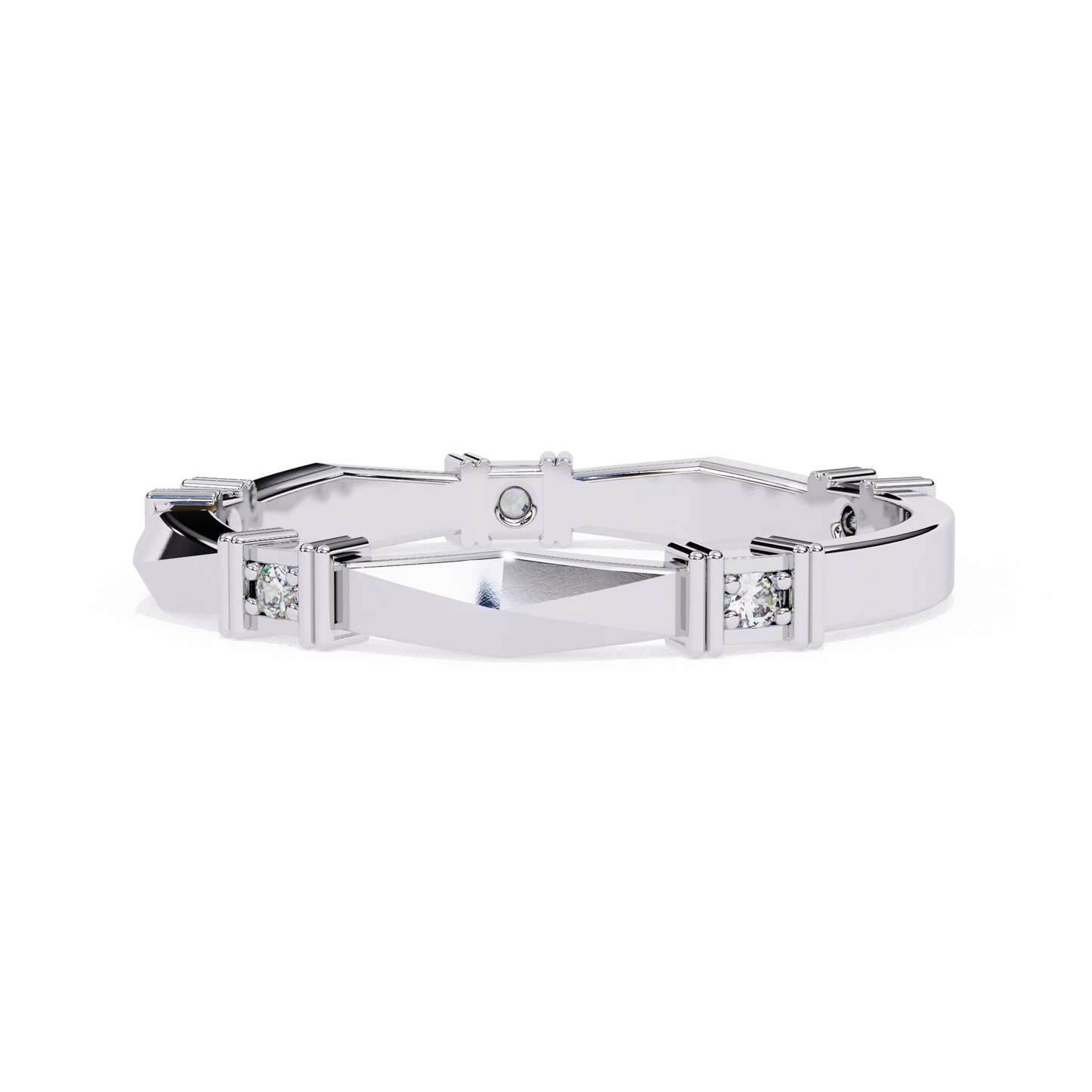 Geometric Diamond Band Ring White Gold