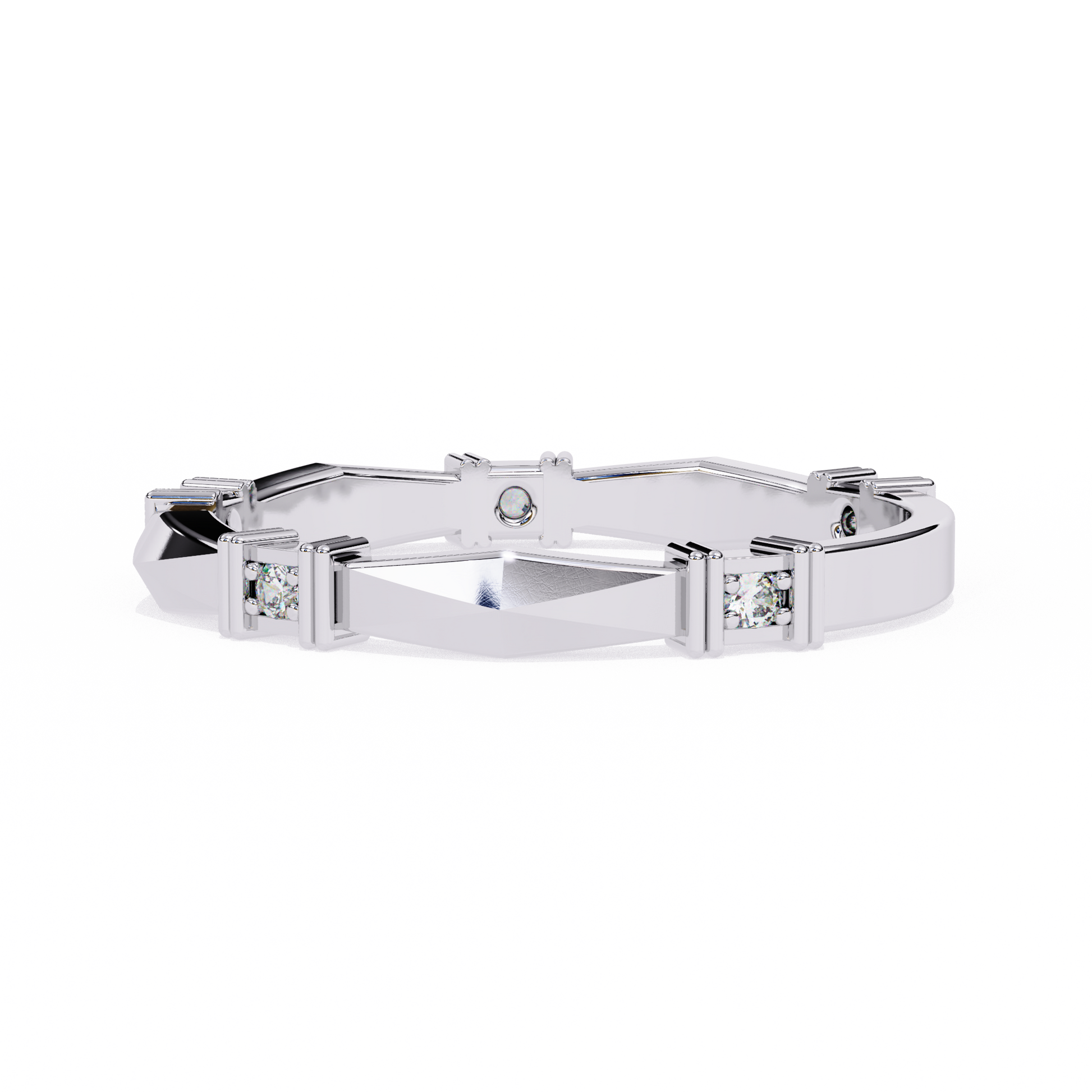 Geometric Diamond Band Ring White Gold