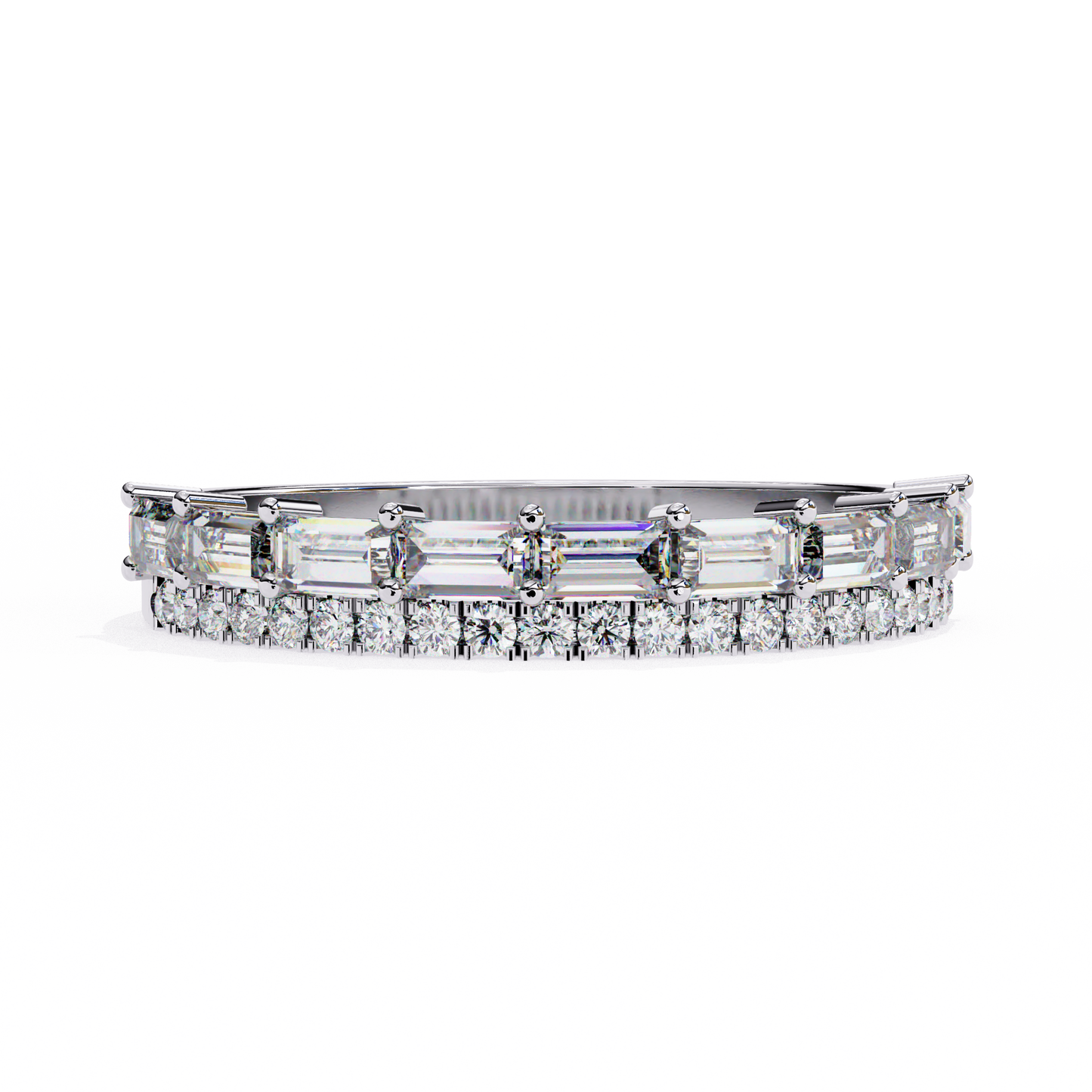 Baguette and Round Diamond Band White Gold