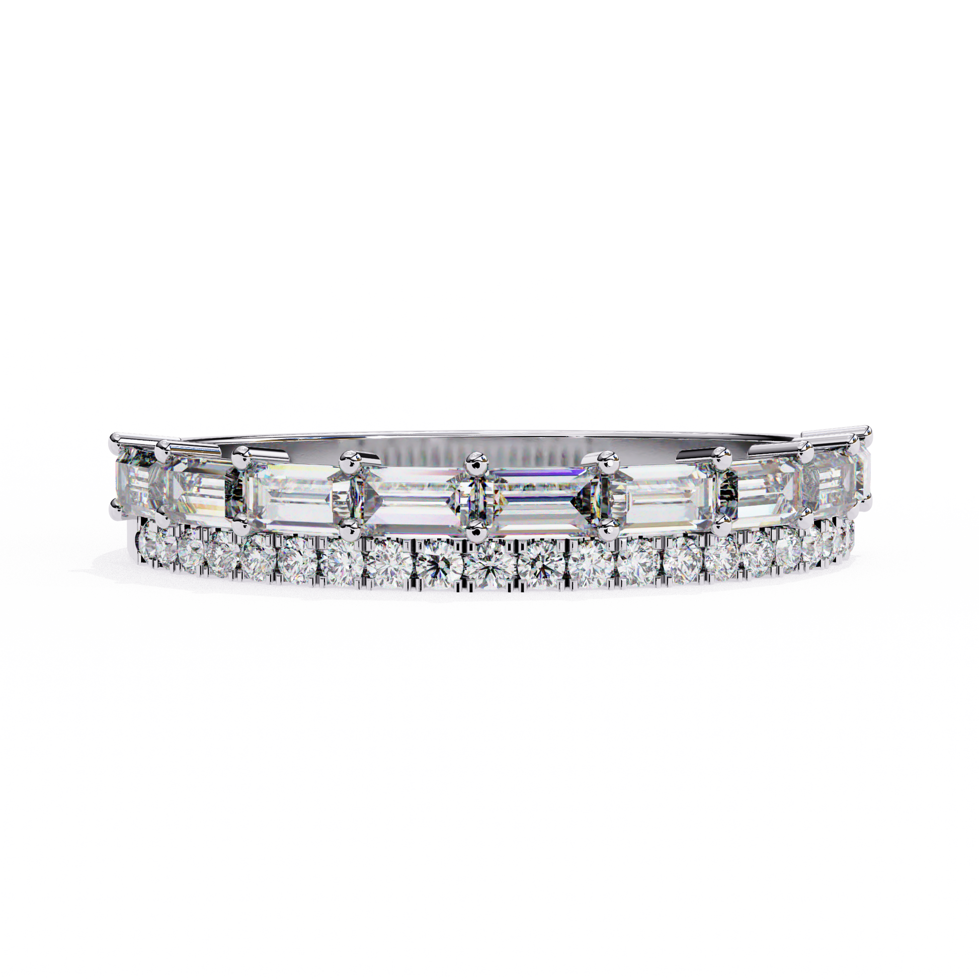 Baguette and Round Diamond Band White Gold