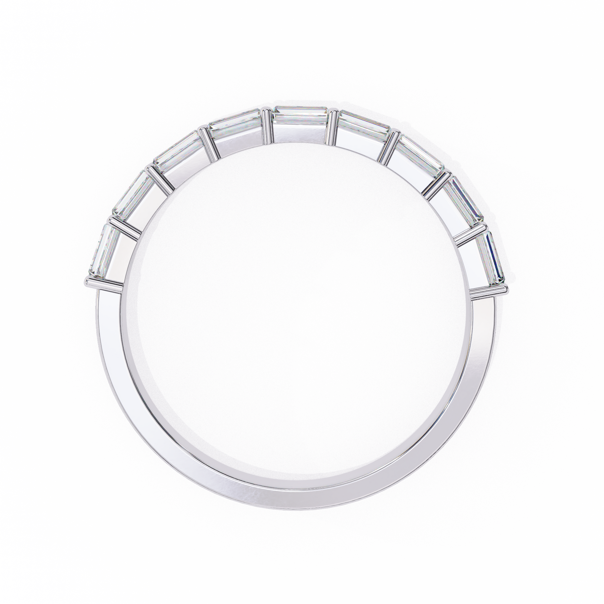 Baguette and Round Diamond Band White Gold