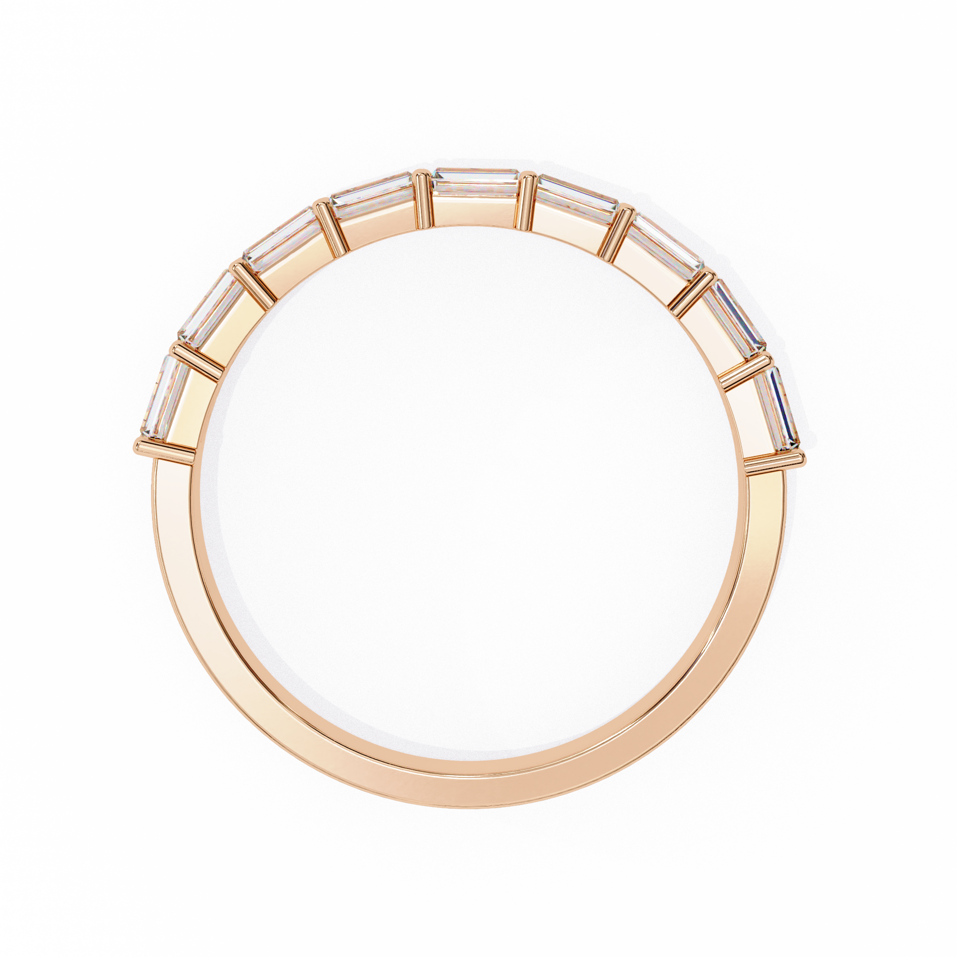 Baguette and Round Diamond Band Rose Gold