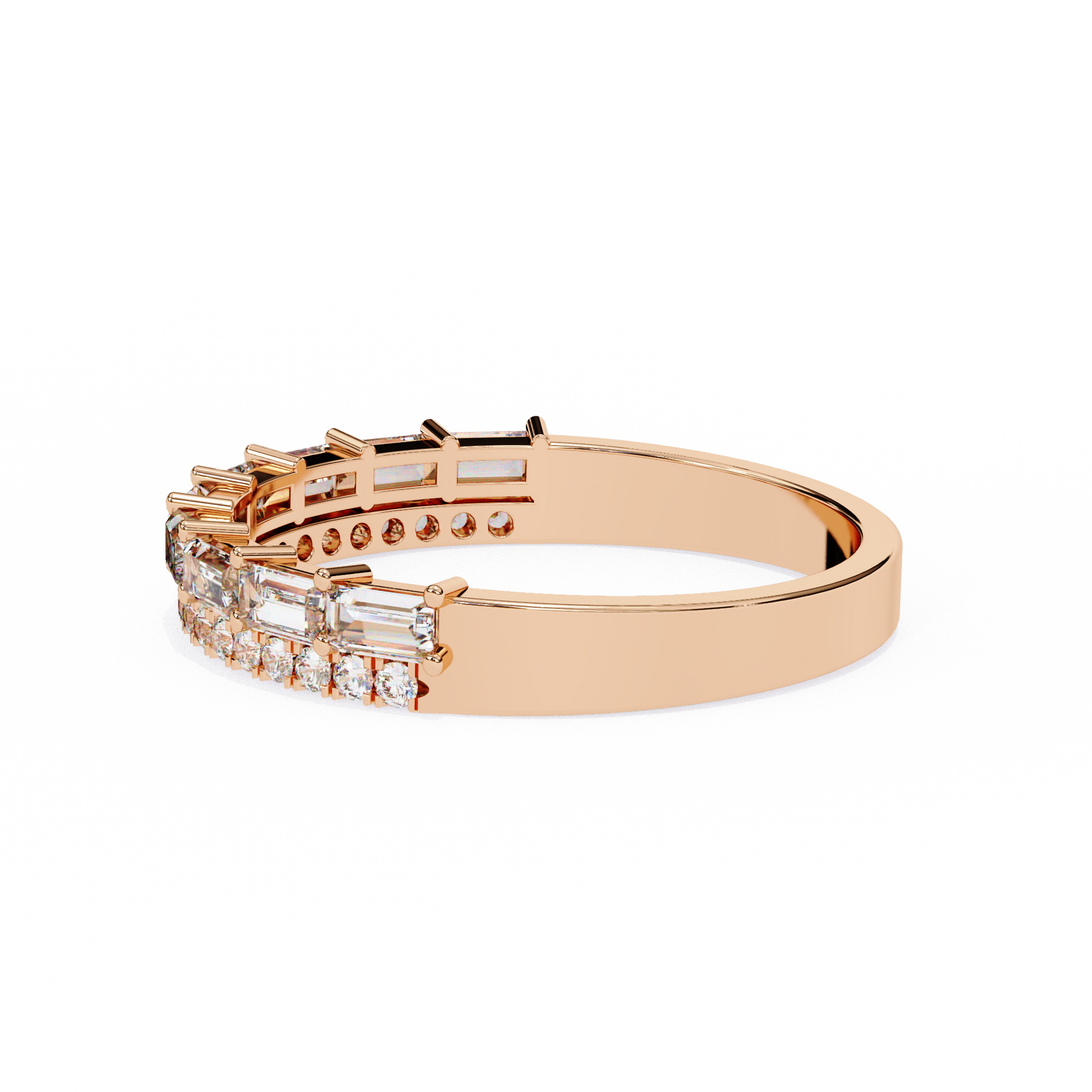 Baguette and Round Diamond Band Rose Gold