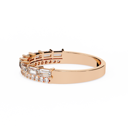 Baguette and Round Diamond Band Rose Gold
