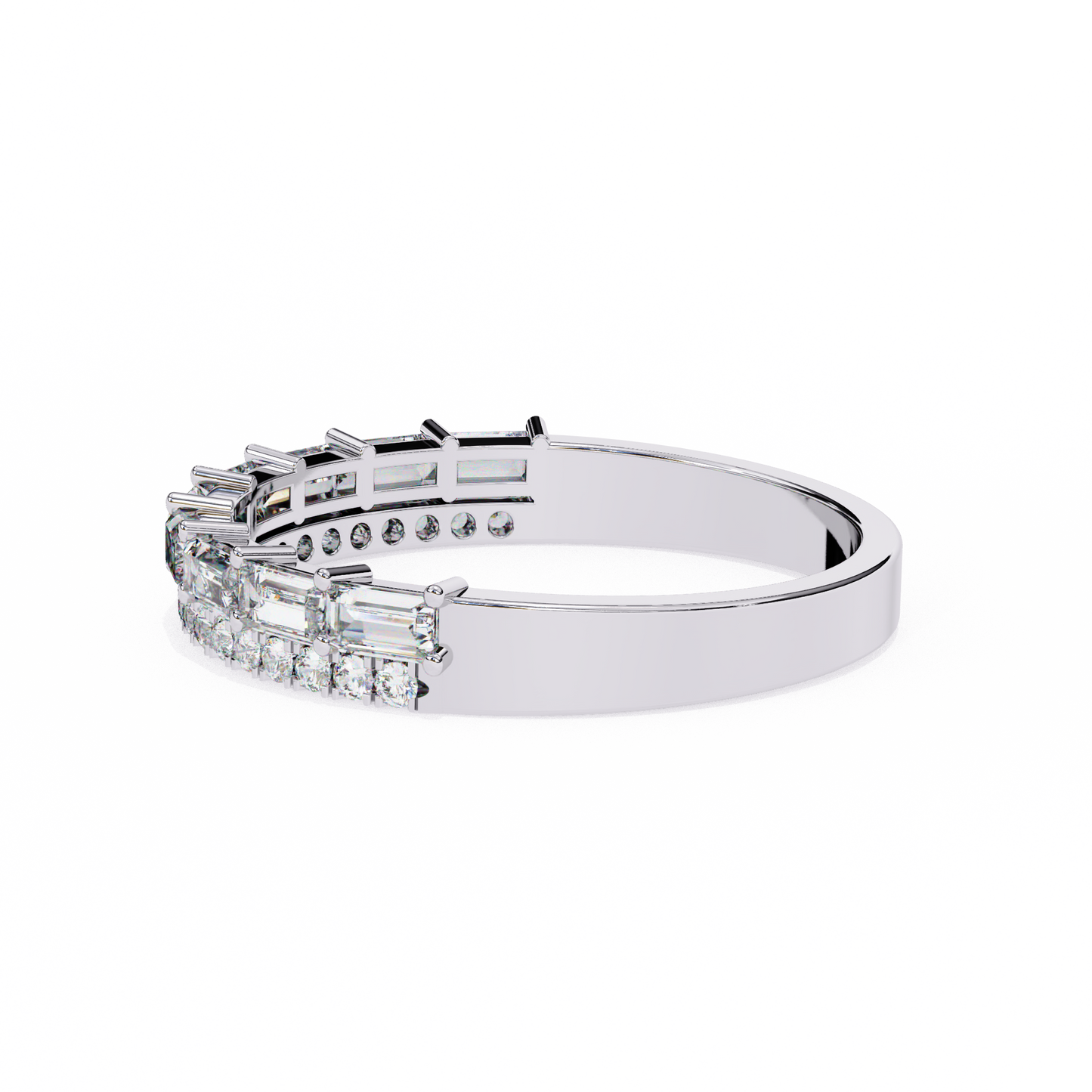 Baguette and Round Diamond Band White Gold