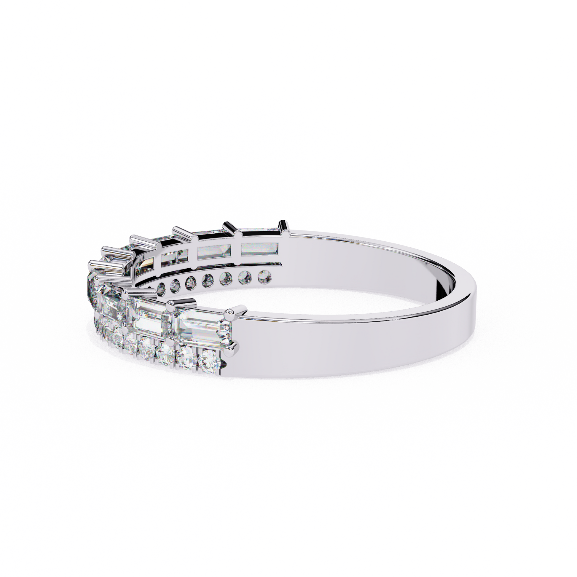 Baguette and Round Diamond Band White Gold