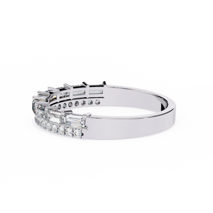 Baguette and Round Diamond Band White Gold