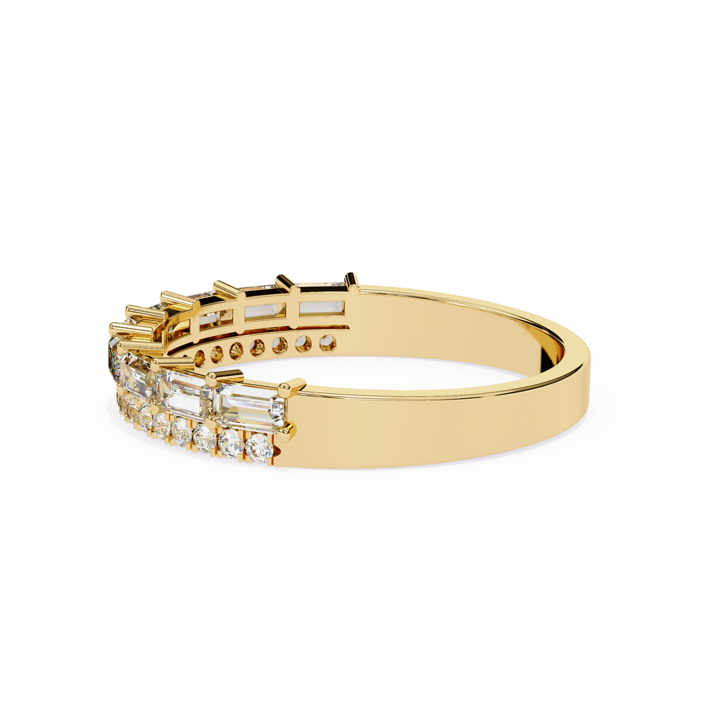 Baguette and Round Diamond Band Yellow Gold