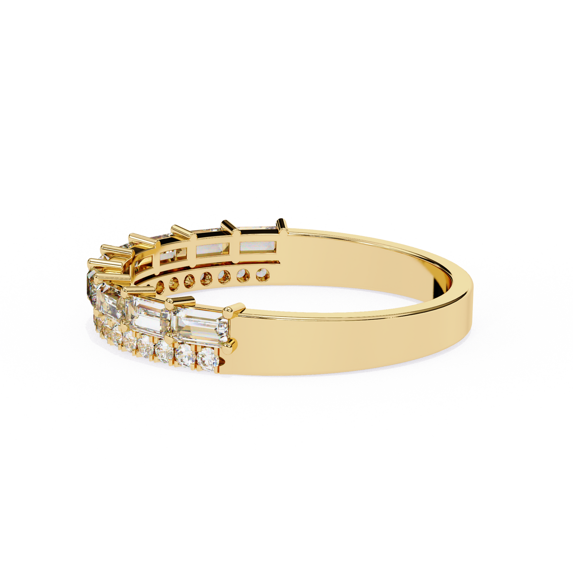 Baguette and Round Diamond Band Yellow Gold