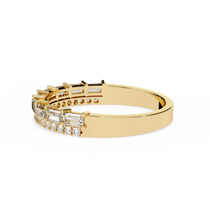 Baguette and Round Diamond Band Yellow Gold